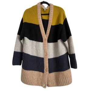 COS‎ Oversized V-Neck Cardigan Sweater Size M Alpaca Wool Blend Knit Striped